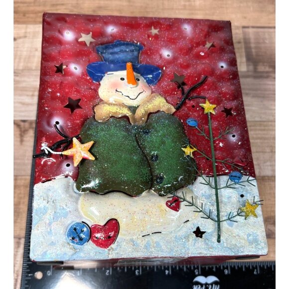 Decorative Holiday Metal Candle Holder With Snowman Design - Picture 7 of 7